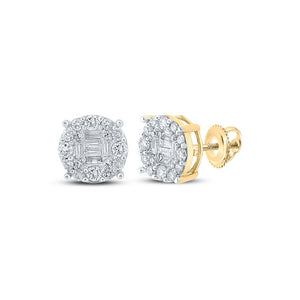 Men's Diamond Earrings | 14kt Yellow Gold Mens Baguette Diamond Cluster Earrings 5/8 Cttw | Splendid Jewellery GND