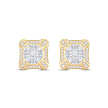 Load image into Gallery viewer, 14kt Yellow Gold Baguette Diamond Square Cluster Earrings - 3/4 Cttw - Side View