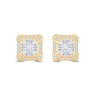 14kt Yellow Gold Baguette Diamond Square Cluster Earrings - 3/4 Cttw - Side View