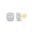 14kt Yellow Gold Baguette and Round Diamond Square Earrings - 1/2 Cttw - Top View
