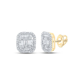 14kt Yellow Gold Baguette and Round Diamond Square Earrings - 1/2 Cttw - Top View