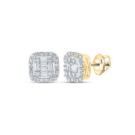 14kt Yellow Gold Baguette and Round Diamond Square Earrings - 1/2 Cttw - Top View