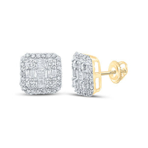 Men's Diamond Earrings | 14kt Yellow Gold Mens Baguette Diamond Square Earrings 1/2 Cttw | Splendid Jewellery GND