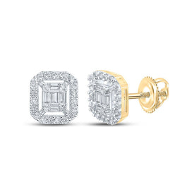 14kt Yellow Gold Baguette and Round Diamond Square Earrings for Men - 1/4 Ct.t.w. - Top View