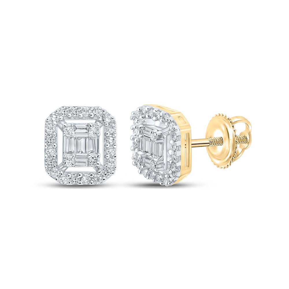 Men's Diamond Earrings | 14kt Yellow Gold Mens Baguette Diamond Square Earrings 1/4 Cttw | Splendid Jewellery GND