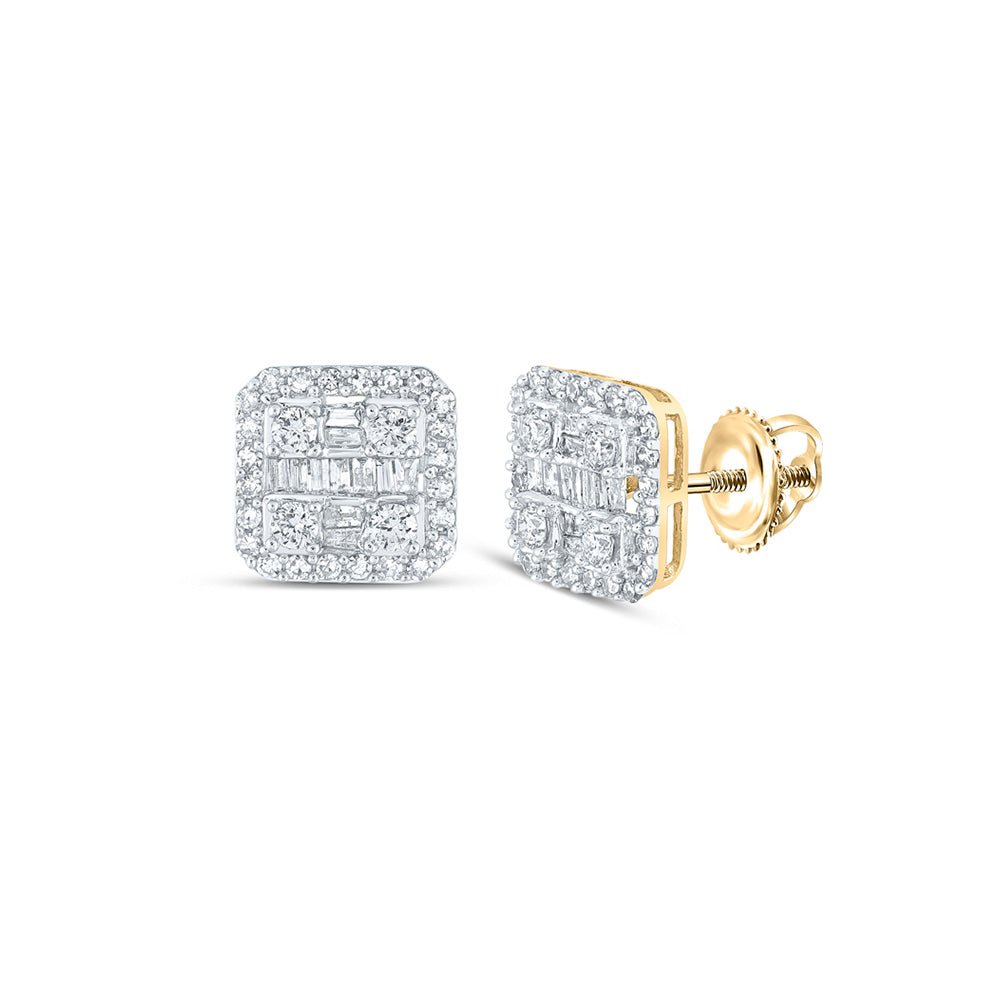 Men's Diamond Earrings | 14kt Yellow Gold Mens Baguette Diamond Square Earrings 3/4 Cttw | Splendid Jewellery GND