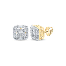 Load image into Gallery viewer, 14kt Yellow Gold Baguette Diamond Square Earrings for Men - 5/8 Cttw - Top View