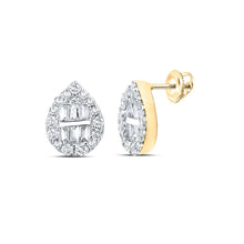 Load image into Gallery viewer, 14kt Yellow Gold Baguette Diamond Teardrop Earrings for Men - 3/8 Cttw - Top View