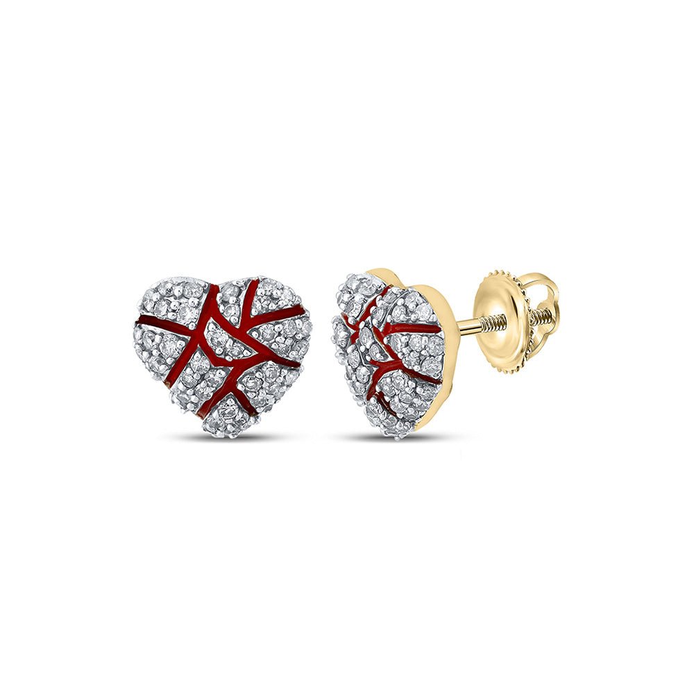 Men's Diamond Earrings | 14kt Yellow Gold Mens Round Diamond Broken Cracked Heart Earrings 1/2 Cttw | Splendid Jewellery GND