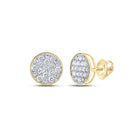 14kt Yellow Gold Men's Round Diamond Button Cluster Earrings - Dazzling 1/2 Cttw Sparklers - Top View
