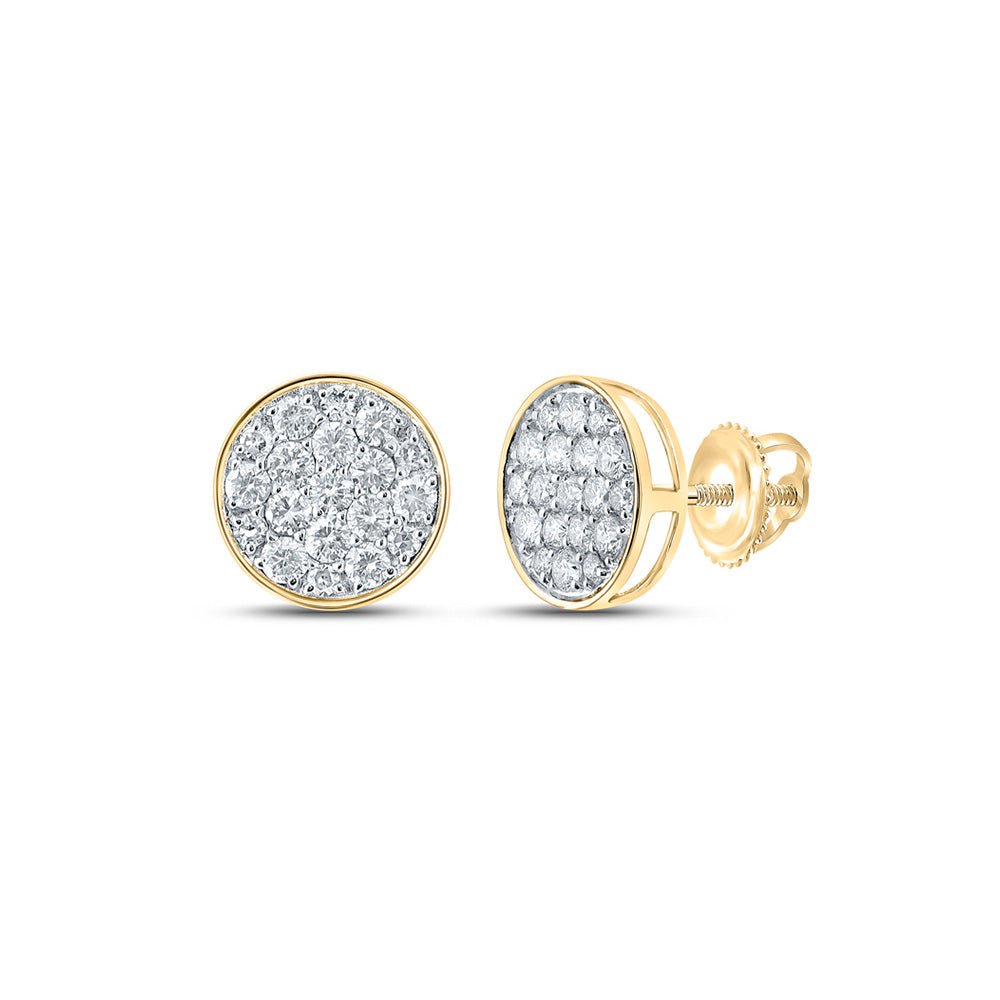 Men's Diamond Earrings | 14kt Yellow Gold Mens Round Diamond Button Cluster Earrings 1/2 Cttw | Splendid Jewellery GND