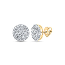 Load image into Gallery viewer, 14kt Yellow Gold Men&#39;s Round Diamond Circle Cluster Earrings - 1/4 Cttw - Top View