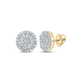 14kt Yellow Gold Men's Round Diamond Circle Cluster Earrings - 1/4 Cttw - Top View