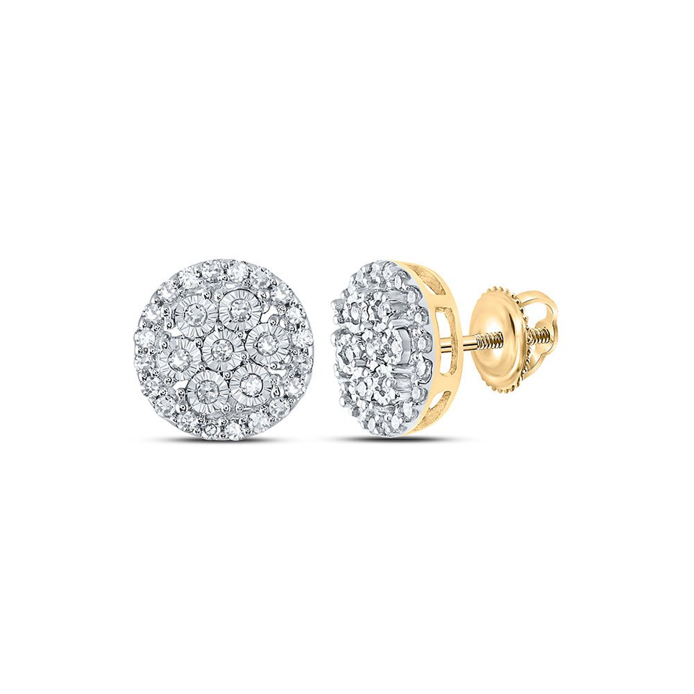 Men's Diamond Earrings | 14kt Yellow Gold Mens Round Diamond Circle Cluster Earrings 1/4 Cttw | Splendid Jewellery GND
