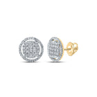 14kt Yellow Gold Men's Round Diamond Circle Cluster Earrings - 3/4 Cttw - Top View