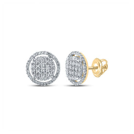 14kt Yellow Gold Men's Round Diamond Circle Cluster Earrings - 3/4 Cttw - Top View
