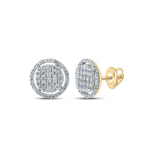 Men's Diamond Earrings | 14kt Yellow Gold Mens Round Diamond Circle Cluster Earrings 3/4 Cttw | Splendid Jewellery GND