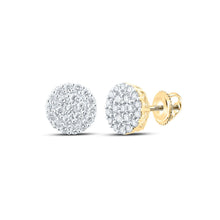 Load image into Gallery viewer, 14kt Yellow Gold Men&#39;s Round Diamond Cluster Earrings - Exquisite Brilliance - Top View