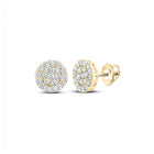 14kt Yellow Gold Men's Round Diamond Cluster Earrings - 1-3/8 Cttw - Top View