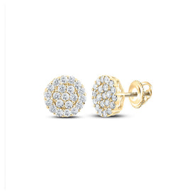 14kt Yellow Gold Men's Round Diamond Cluster Earrings - 1-3/8 Cttw - Top View