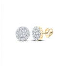14kt Yellow Gold Men's Round Diamond Cluster Earrings - 1-3/8 Cttw - Top View