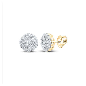 14kt Yellow Gold Men's Round Diamond Cluster Earrings - 1-3/8 Cttw - Top View