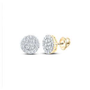 Men's Diamond Earrings | 14kt Yellow Gold Mens Round Diamond Cluster Earrings 1-3/8 Cttw | Splendid Jewellery GND