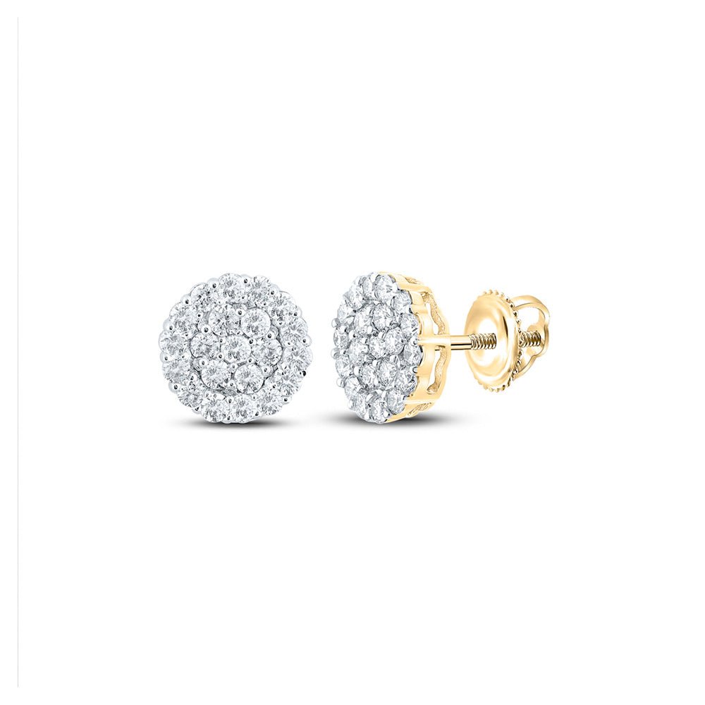 Men's Diamond Earrings | 14kt Yellow Gold Mens Round Diamond Cluster Earrings 1-3/8 Cttw | Splendid Jewellery GND