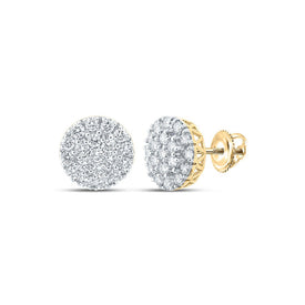 14kt Yellow Gold Men's Diamond Cluster Earrings - 1-5/8 Cttw - Top View