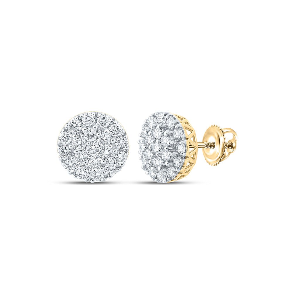 Men's Diamond Earrings | 14kt Yellow Gold Mens Round Diamond Cluster Earrings 1-5/8 Cttw | Splendid Jewellery GND