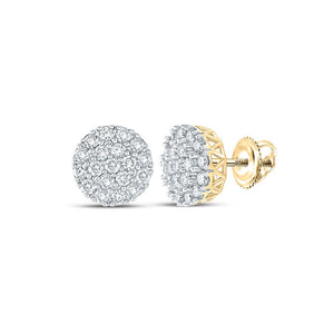 Men's Diamond Earrings | 14kt Yellow Gold Mens Round Diamond Cluster Earrings 1 Cttw | Splendid Jewellery GND