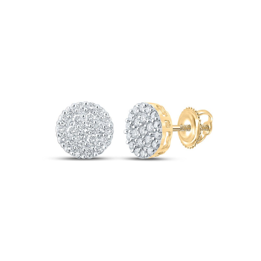 Men's Diamond Earrings | 14kt Yellow Gold Mens Round Diamond Cluster Earrings 1 Cttw | Splendid Jewellery GND