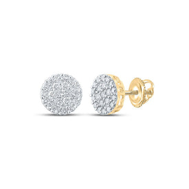 14kt Yellow Gold Men's Round Diamond Cluster Earrings - 1 Cttw - Top View