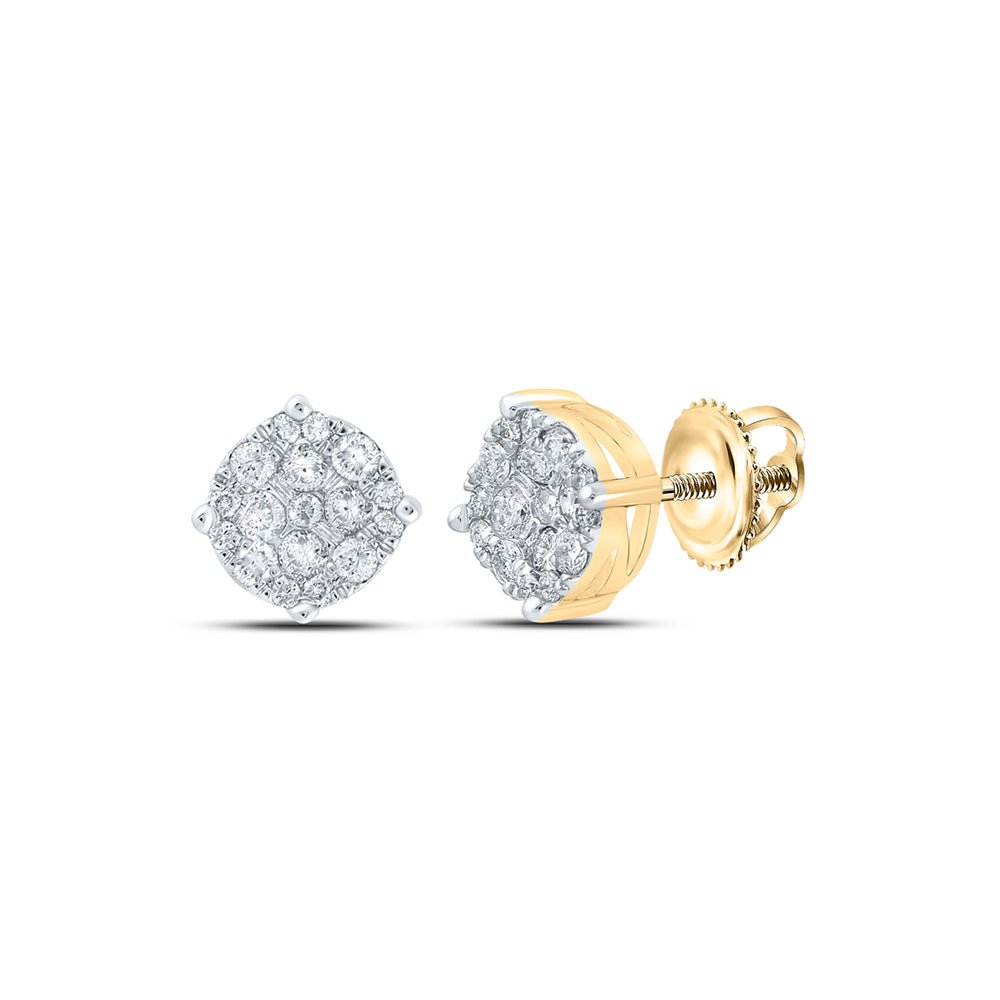 Men's Diamond Earrings | 14kt Yellow Gold Mens Round Diamond Cluster Earrings 1/3 Cttw | Splendid Jewellery GND