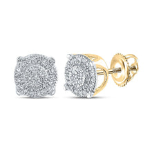 Load image into Gallery viewer, 14kt Yellow Gold Men&#39;s Round Diamond Cluster Earrings - Exquisite Brilliance - Top View