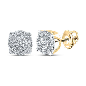 Men's Diamond Earrings | 14kt Yellow Gold Mens Round Diamond Cluster Earrings 1/8 Cttw | Splendid Jewellery GND