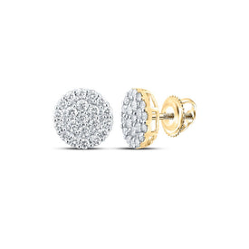 14kt Yellow Gold Men's Round Diamond Cluster Earrings - 2 Cttw - Top View