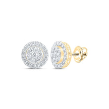 Load image into Gallery viewer, 14kt Yellow Gold Men&#39;s Round Diamond Cluster Earrings - Captivating Brilliance - Top View