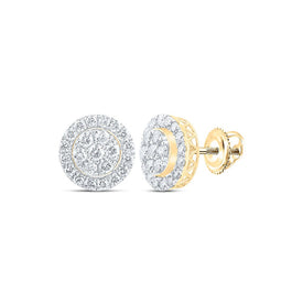 14kt Yellow Gold Men's Round Diamond Cluster Earrings - Captivating Brilliance - Top View