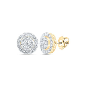 Men's Diamond Earrings | 14kt Yellow Gold Mens Round Diamond Cluster Earrings 3-3/8 Cttw | Splendid Jewellery GND