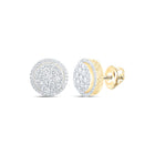 Luxurious 14kt Yellow Gold Men's Round Diamond Cluster Earrings, 3-7/8 Cttw - Top View