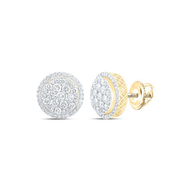 Luxurious 14kt Yellow Gold Men's Round Diamond Cluster Earrings, 3-7/8 Cttw - Top View