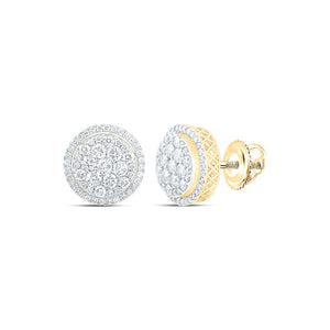 Men's Diamond Earrings | 14kt Yellow Gold Mens Round Diamond Cluster Earrings 3-7/8 Cttw | Splendid Jewellery GND