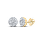 14kt Yellow Gold Men's Round Diamond Cluster Earrings - Sparkling Brilliance - Top View