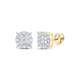 14kt Yellow Gold Men's Round Diamond Cluster Earrings - 3/4 Cttw - Top View