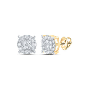 Men's Diamond Earrings | 14kt Yellow Gold Mens Round Diamond Cluster Earrings 3/4 Cttw | Splendid Jewellery GND