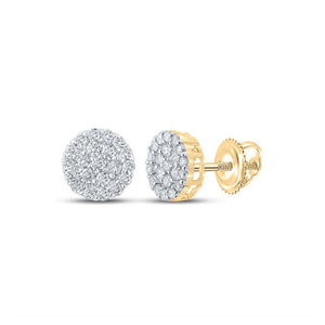 Men's Diamond Earrings | 14kt Yellow Gold Mens Round Diamond Cluster Earrings 3/4 Cttw | Splendid Jewellery GND