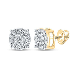 14kt Yellow Gold Men's Round Diamond Cluster Earrings - A Dazzling Delight - Top View