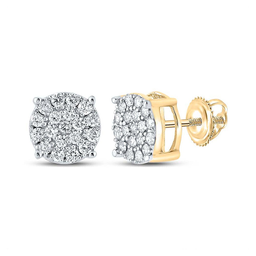 Men's Diamond Earrings | 14kt Yellow Gold Mens Round Diamond Cluster Earrings 3/8 Cttw | Splendid Jewellery GND