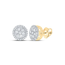 Load image into Gallery viewer, 14kt Yellow Gold Men&#39;s Round Diamond Cluster Earrings - Exquisite Brilliance - Top View